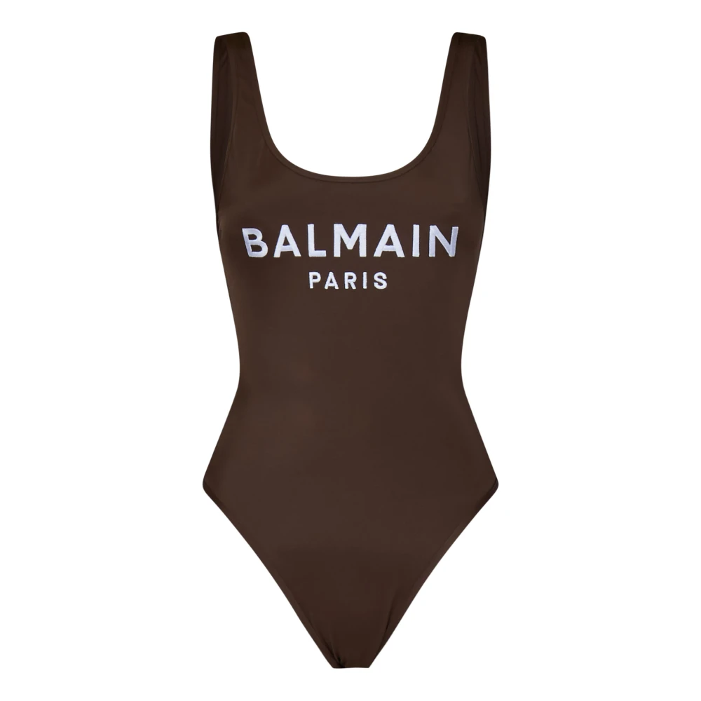 Balmain Bruin Zeekleding met Geborduurd Logo Brown Dames
