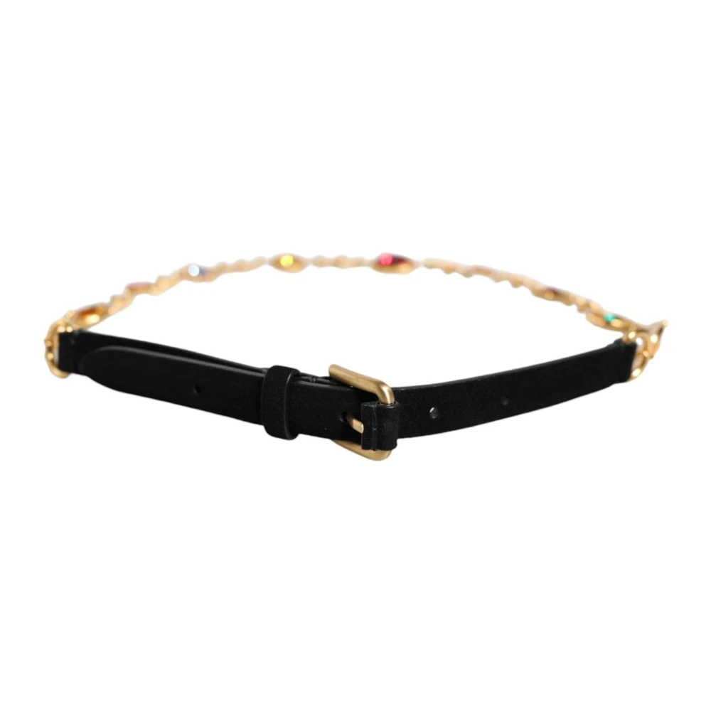 Dolce & Gabbana Kristal Ketting Leren Taille Riem Yellow Dames