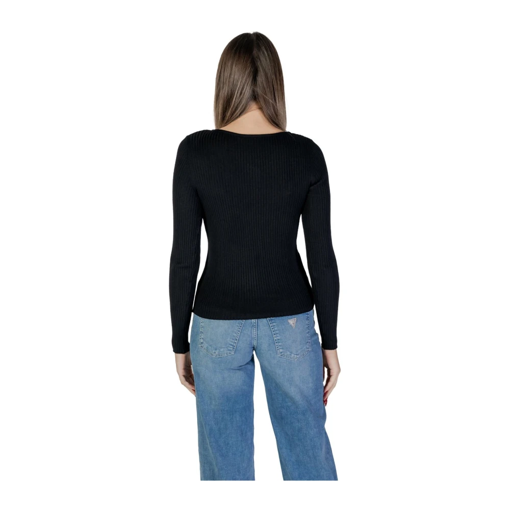 Vila Geribbelde Gebreide Asymmetrische Hals Top Black Dames