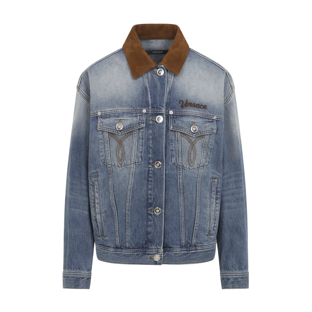 Versace Women's Blue Denim Jackets, M, Denim Stone Wash Blouson