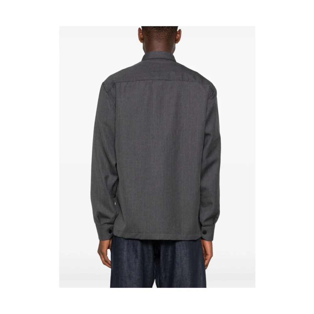 Costumein Grijze Wol Knoopshirt Gray Heren