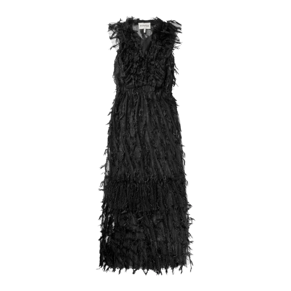 Munthe Zwarte jurk met veerachtige applicaties Black Dames