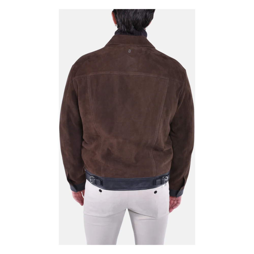 Dondup Leren Bikerjack met Overhemdkraag Brown Heren