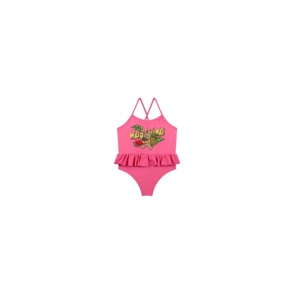 Moschino Pink Kids Swimsuits, Female, 9 M, Teddy Bear Lycra One-Piece Swimsuit