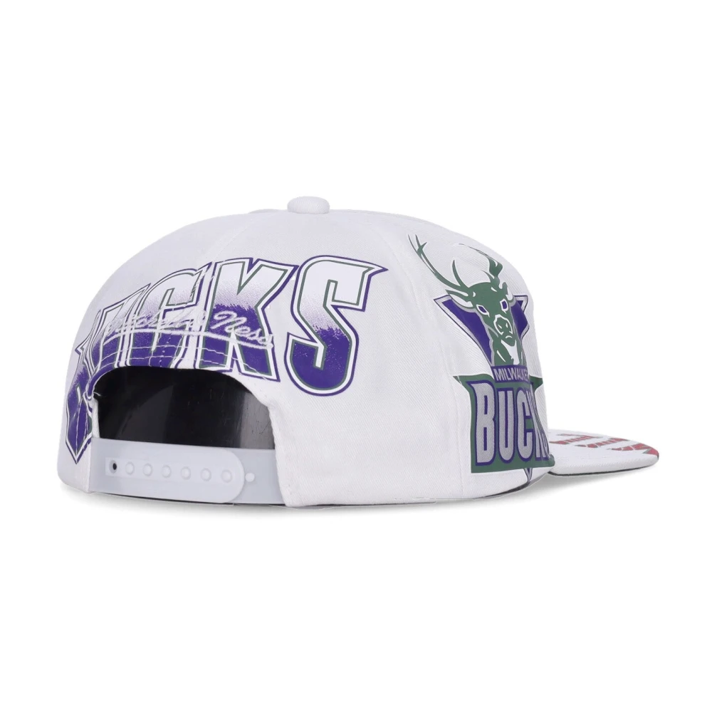 Mitchell & Ness Milwaukee Bucks Flat Brim Cap White Heren