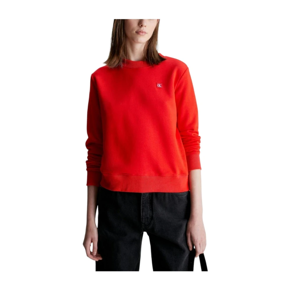 Calvin Klein Minimalistische Badge Crewneck Sweatshirt Red Dames