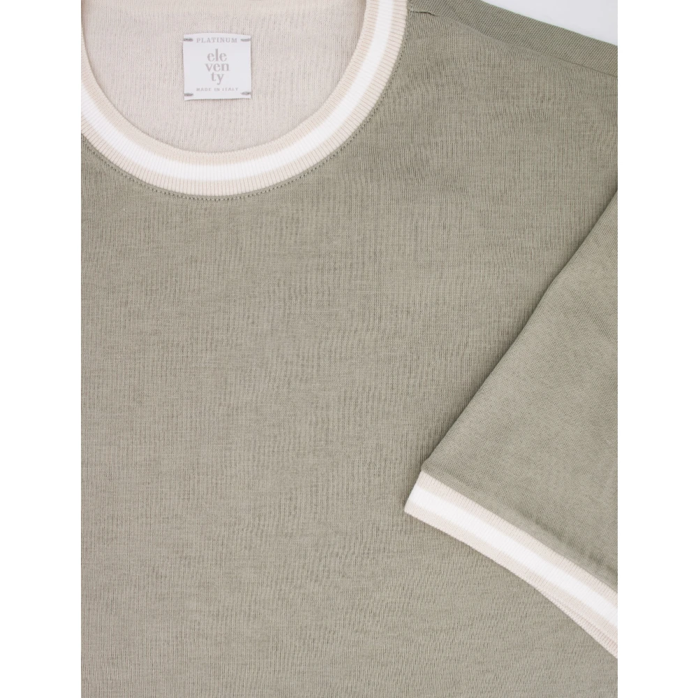 Eleventy Katoenen Crew-neck T-shirt met Contrastinzet Green Heren