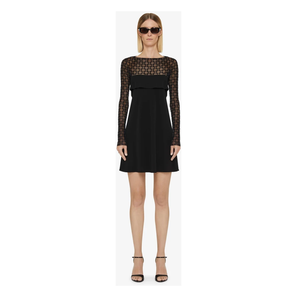 Givenchy Zwarte Jersey en Tulle Jurk Black Dames