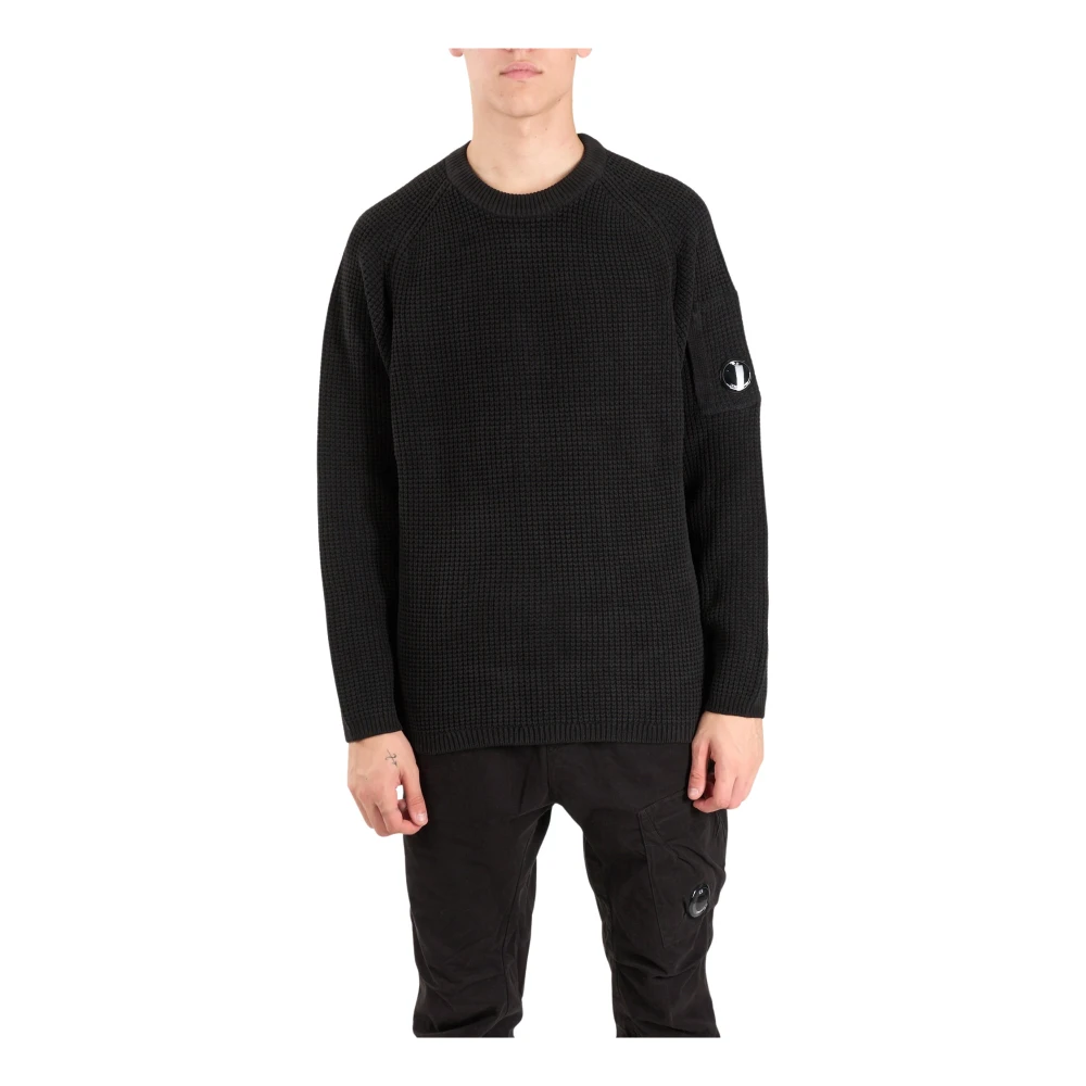 C.P. Company Geribbelde Crewneck Sweater met Logozak Black Heren