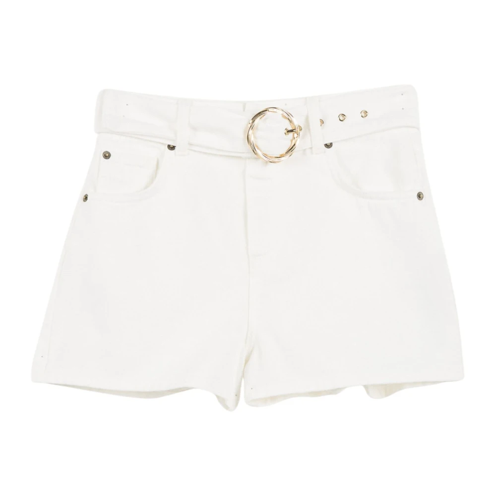 Twinset Women's White Denim Shorts, W26, Belted Cotton Shorts
