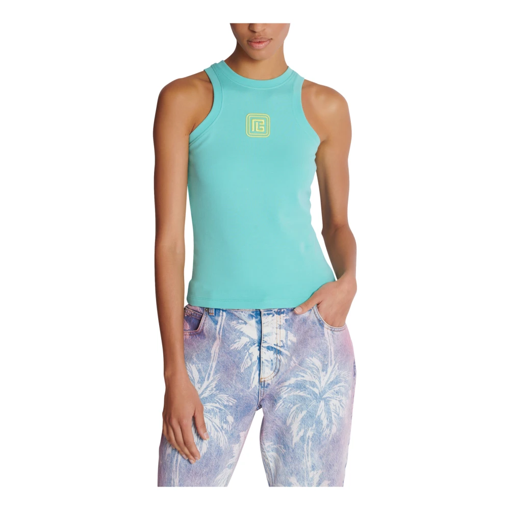 Balmain Tanktop met Retro PB borduurwerk Blue Dames