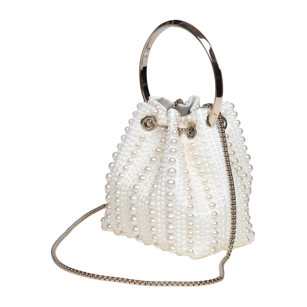 Jimmy Choo Parel Satijnen Emmer Tas met Ketting Beige Dames