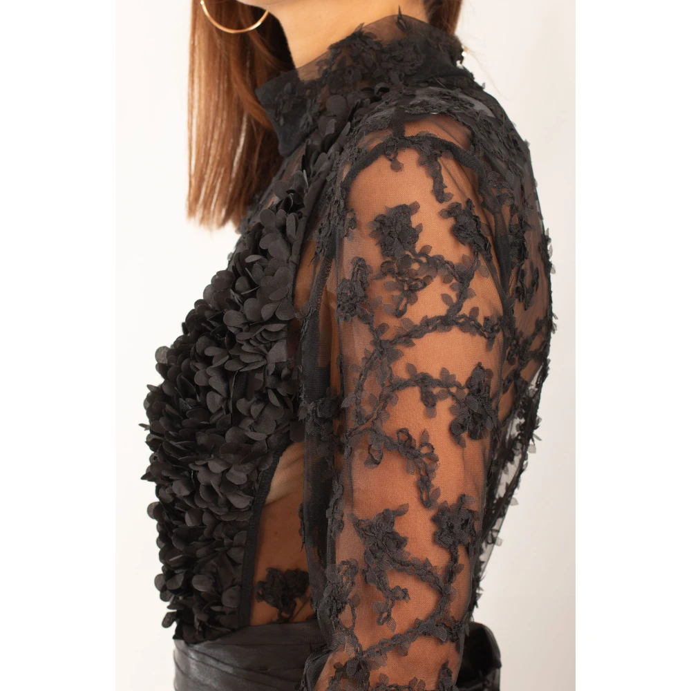 Babylon Quilted Petals Sheer Body in Zwart Black Dames