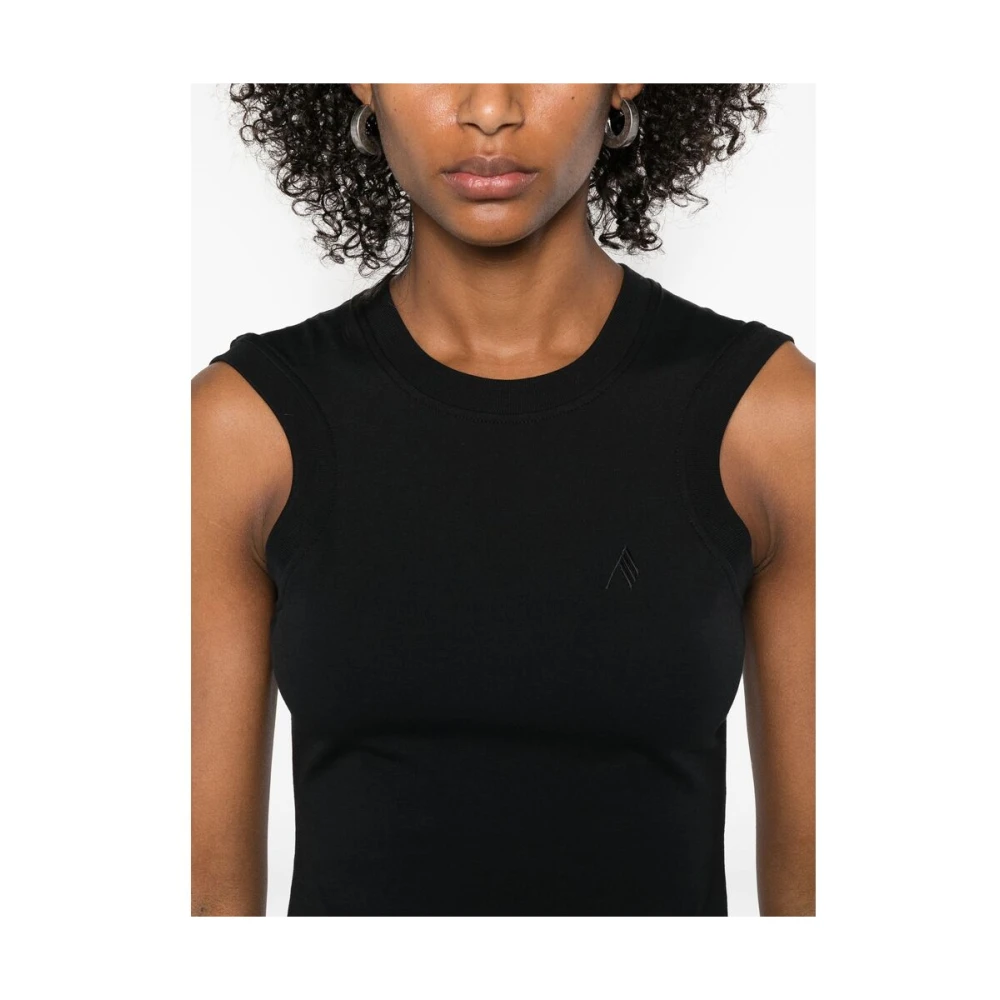 The Attico Zwarte Mouwloze Geborduurde Top met Ronde Hals Black Dames
