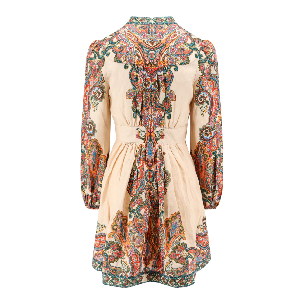 Zimmermann Multicolor Linnen Jurk V-hals Ballonmouw Multicolor Dames