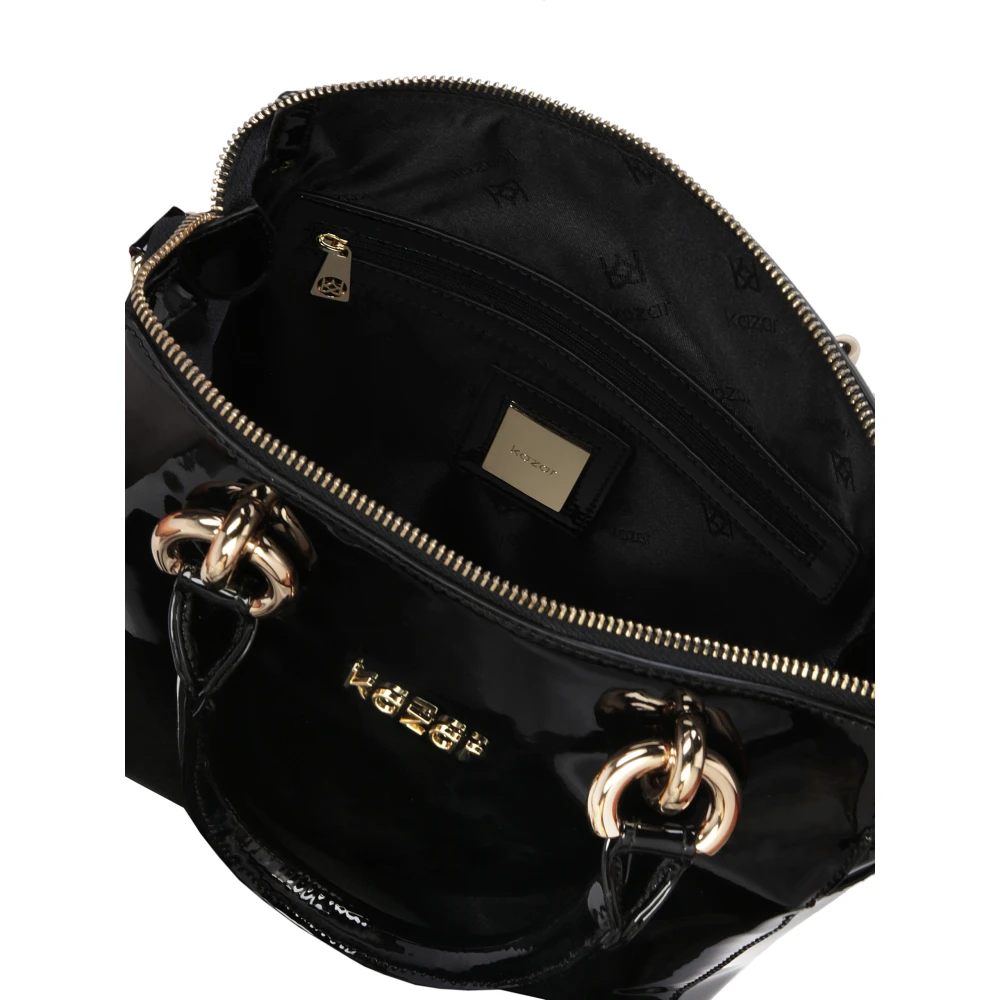 Kazar Zwarte gelakte leren tas met gouden ringen Black Dames