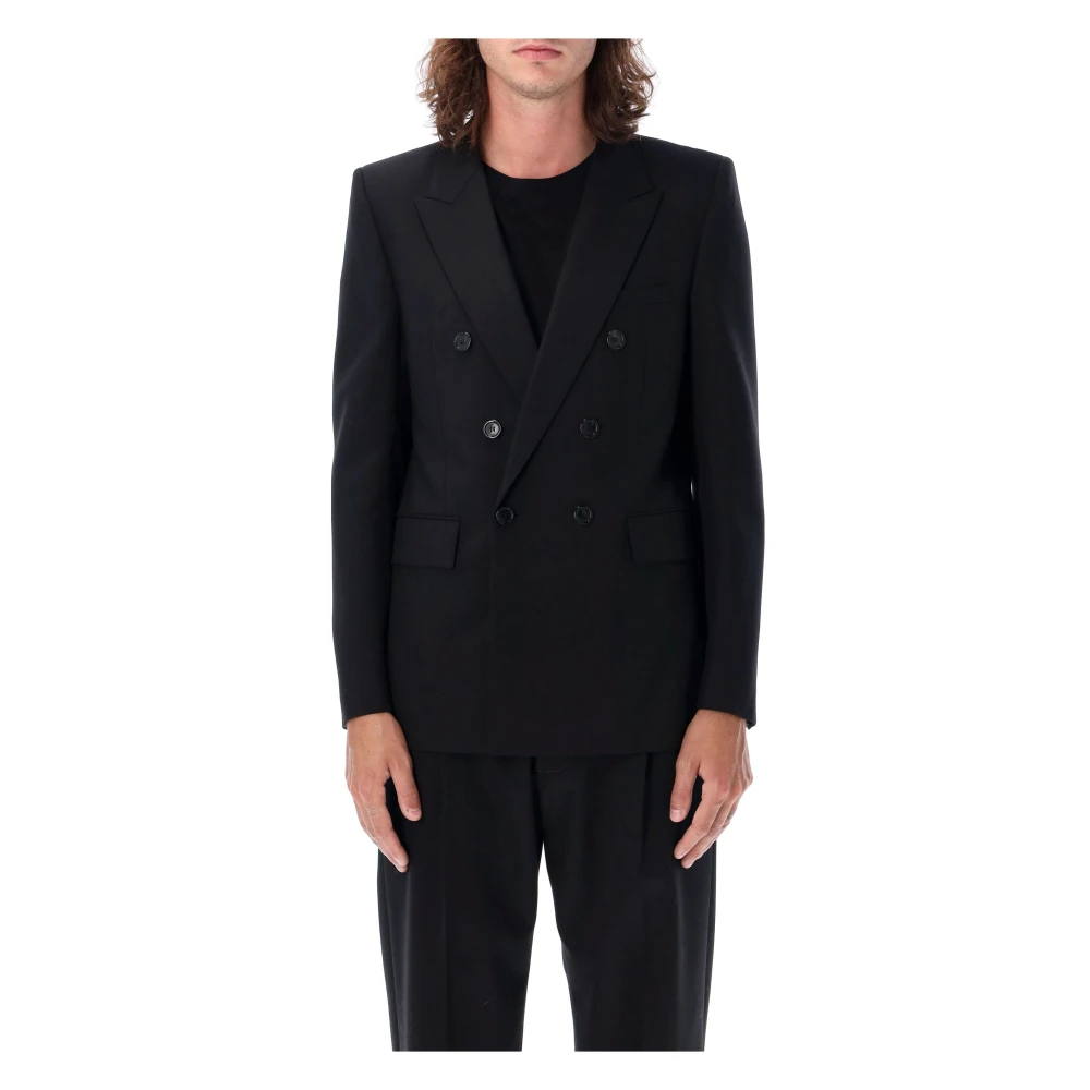 Saint Laurent Zwarte Wol Double-Breasted Blazer Jas Black Heren