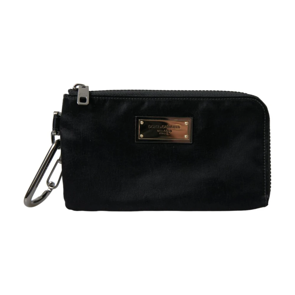 Dolce & Gabbana , Clutches, Female, Black, One Size, Nylon Logo Plaque Keyring Pouch - Image 3