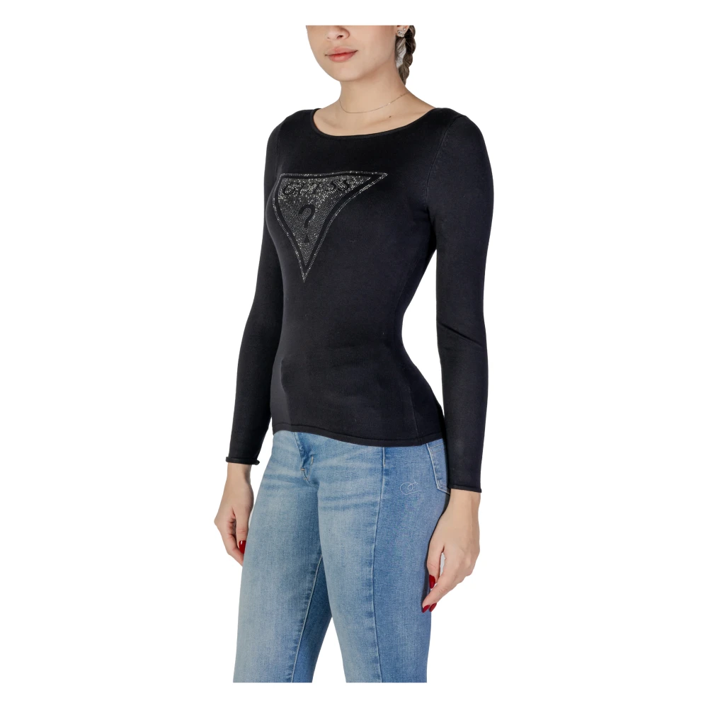 Guess Zwart Gebreide Top Lange Mouw Ronde Hals Black Dames