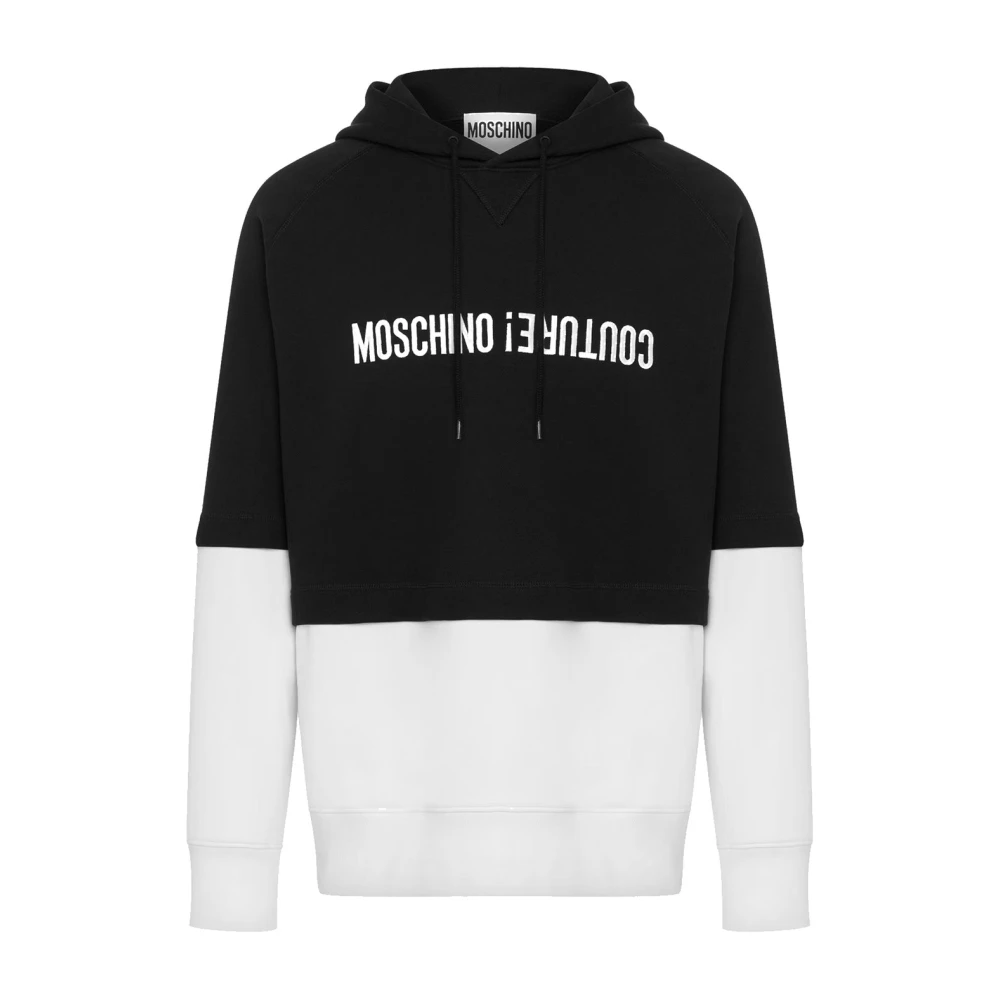 Moschino Monochrome Cropped Katoenen Hoodie met Trekkoord Black Heren