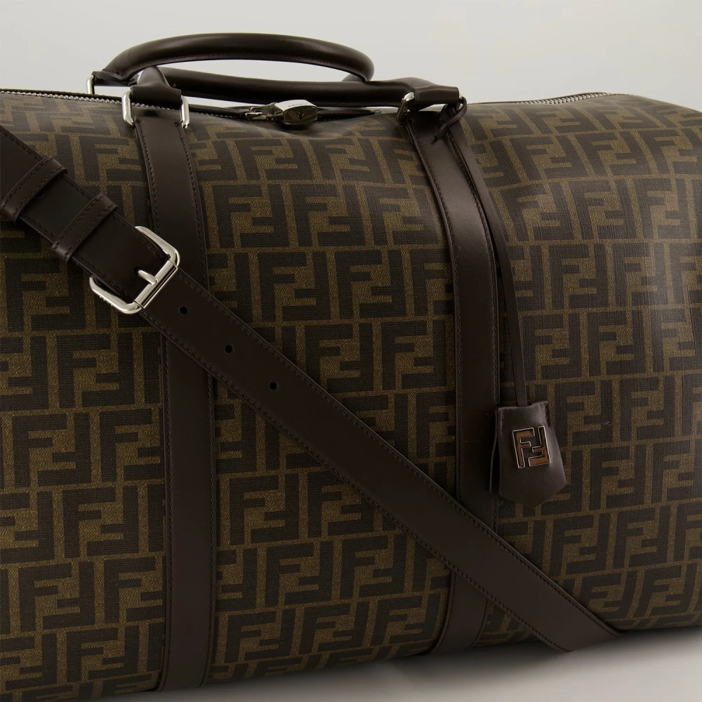 Fendi Geborduurde reistas met leer Brown Heren