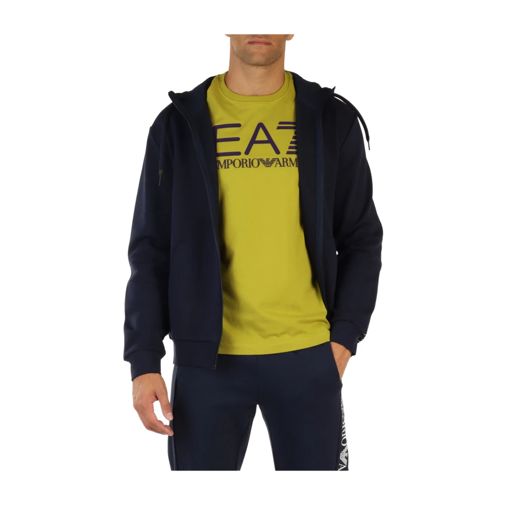 Emporio Armani EA7 Katoenen hoodie met logo patch Blue Heren