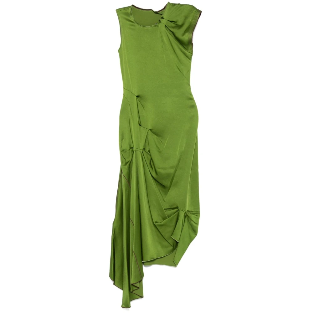 Victoria Beckham Groene Gedrapeerde Midi Jurk met Asymmetrische Zoom Green Dames