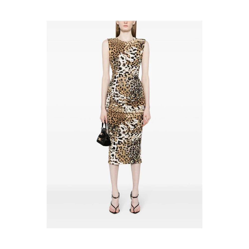 Roberto Cavalli Animal Print Mouwloze Jurk Brown Dames