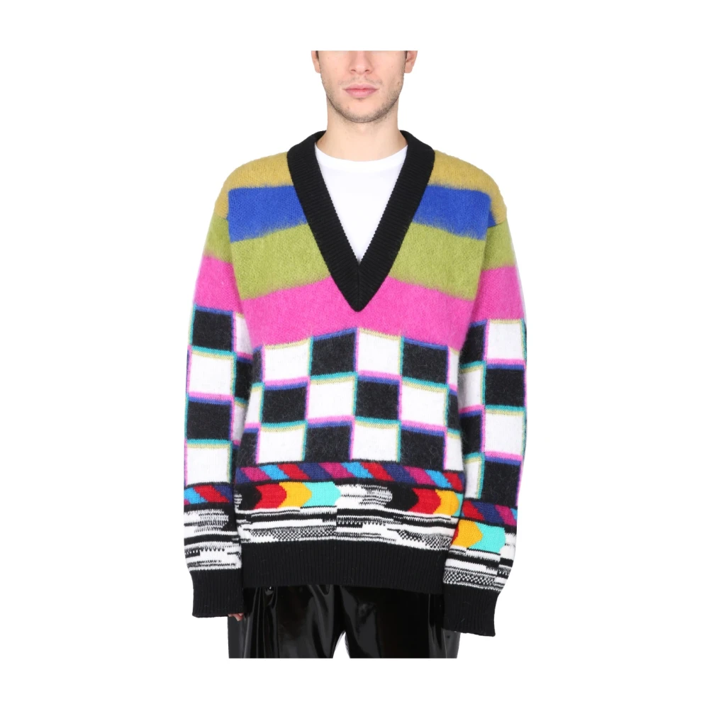 Dolce & Gabbana Men's Black V-Neck Knitwear, 2XS, Glitch Jumper