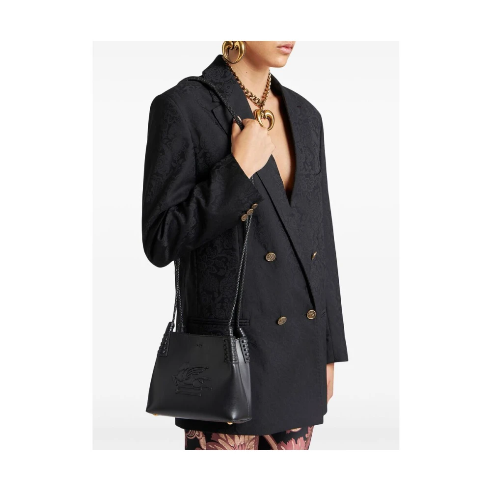 ETRO Zwarte Leren Kliksluiting Schoudertas Black Dames