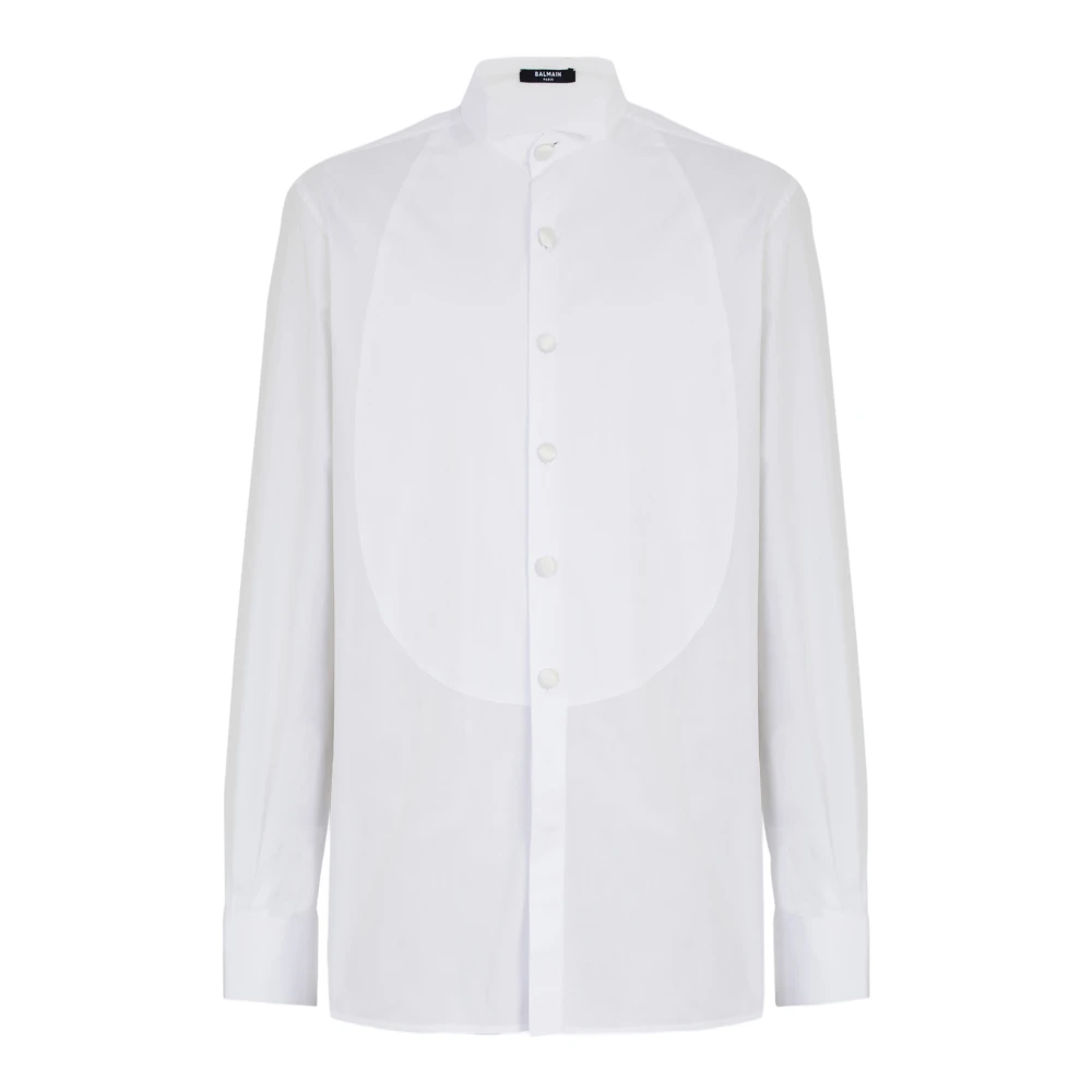 Balmain Vleugelkraag Plastron Overhemd White Heren