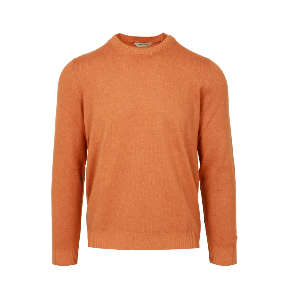 Gran Sasso Wol Kasjmier Trui Geribbelde Ronde Hals Orange Heren