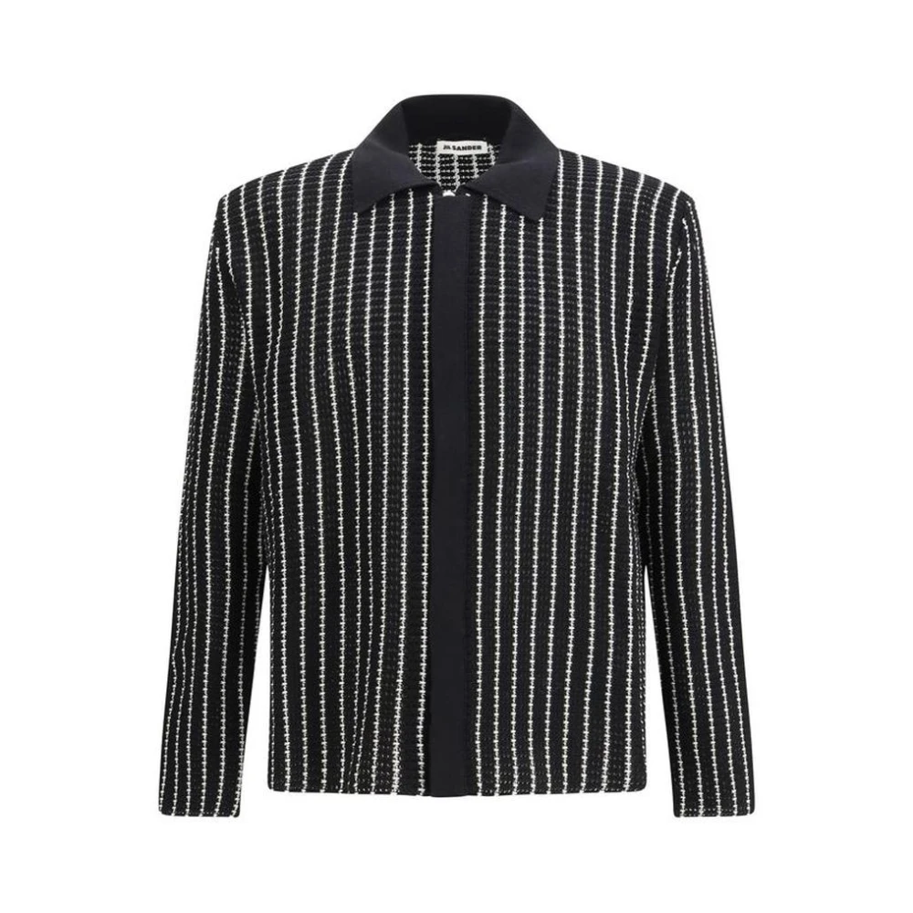 Jil Sander , Casual Shirts, Male, Black, M, Striped Knit Polo Shirt