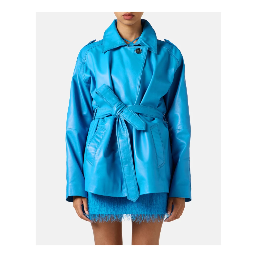 Iceberg Korte kobalt leren jas met Milano Italia logo Blue Dames