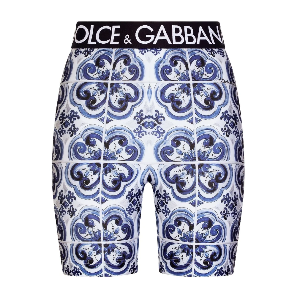 Dolce & Gabbana Heldere Blauwe Majolica Print High Waist Shorts Multicolor Dames