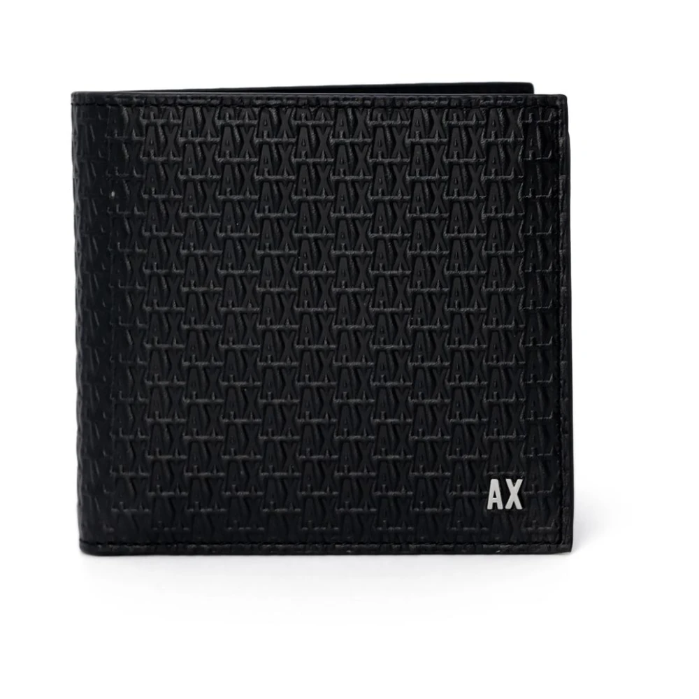 Armani Exchange Zwarte leren portemonnee met binnenzakken Black Heren