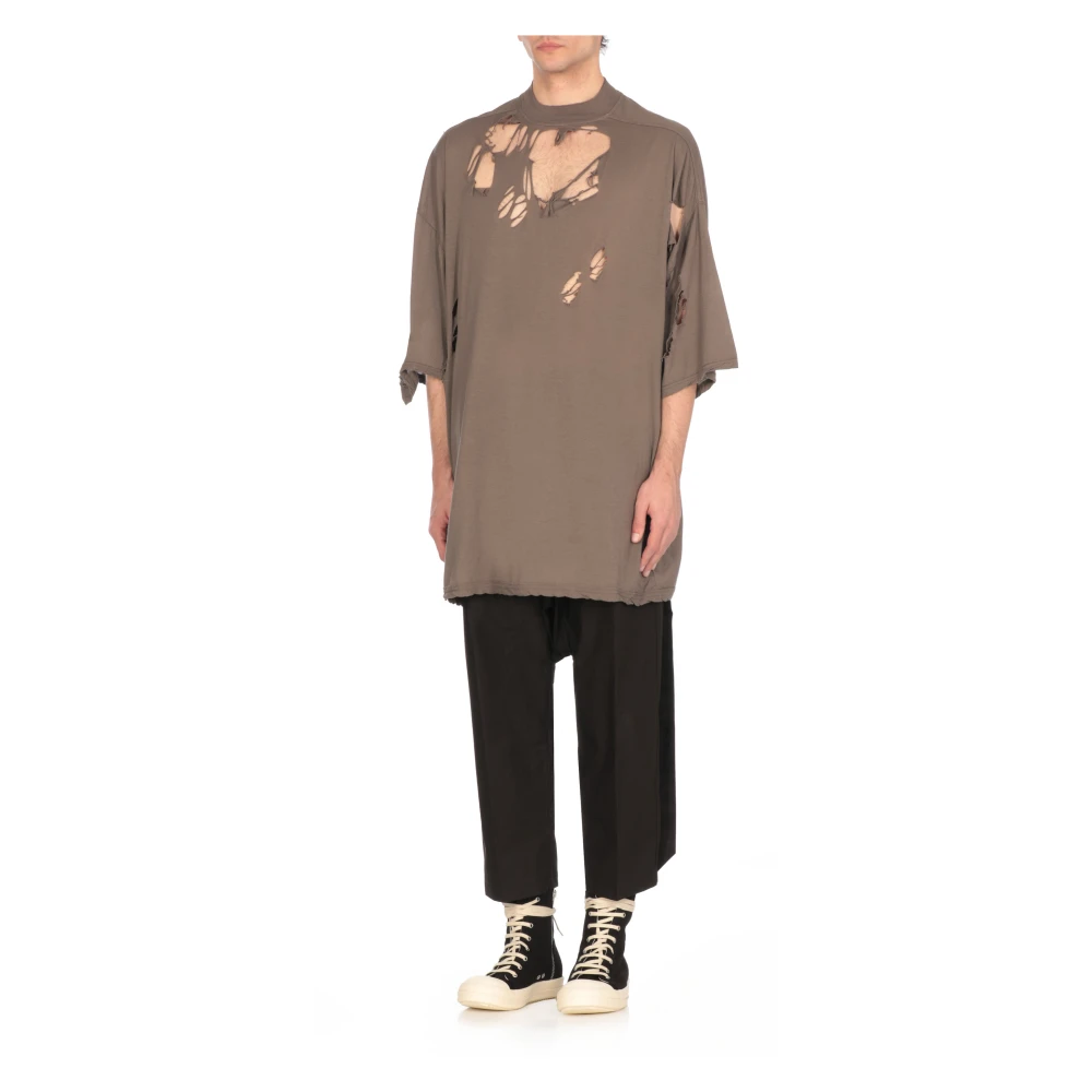Rick Owens Bruine Katoenen T-shirt met Uitgesneden Details Brown Heren