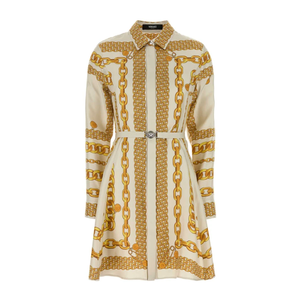 Versace Zijden Twill Foulard Jurk Multicolor Dames