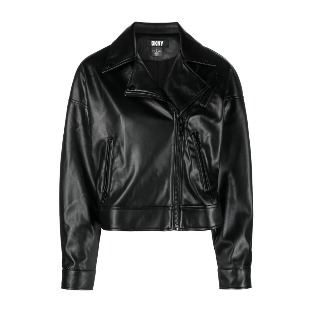 DKNY Zwarte PU Moto Jas Black Dames