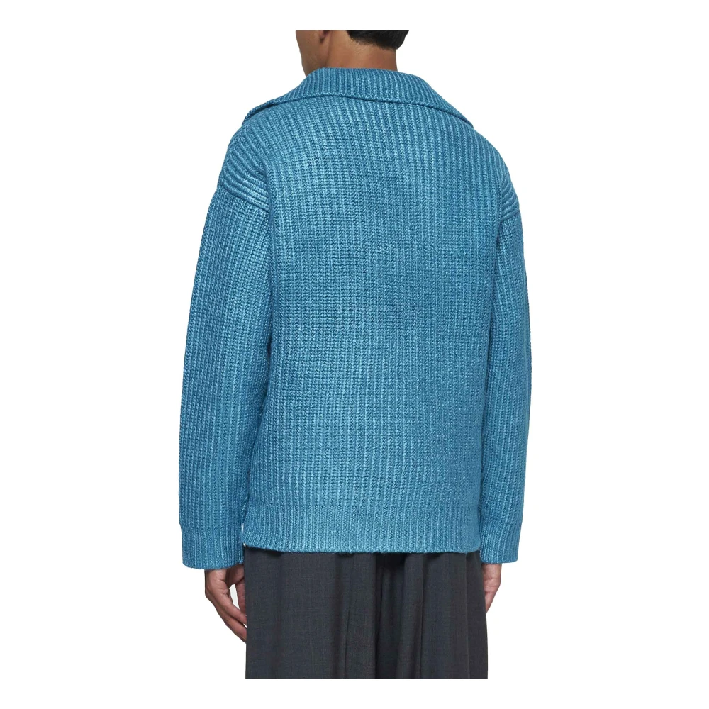 Valentino Blauwe Zijden Gebreide Trui Wrap V-Hals Blue Heren