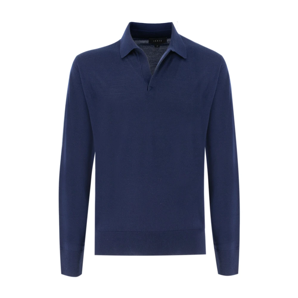 Sease Essentiële Lange Mouw Wol Polo Shirt Blue Heren