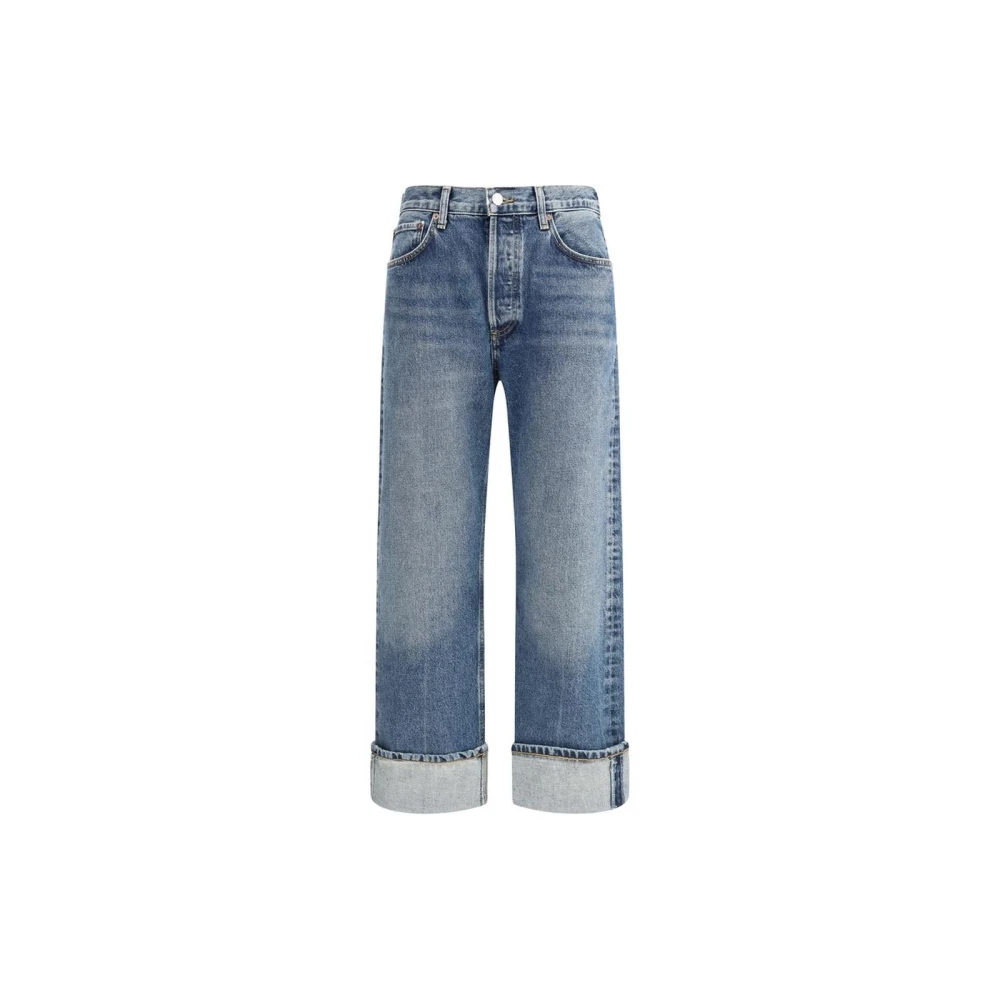 Agolde High Waist Straight Fit Jeans met Omgeslagen Zoom Blue Dames