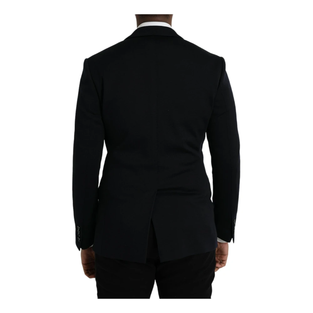 Dolce & Gabbana Zwarte Wollen Jas Blazer Slim Fit Black Heren