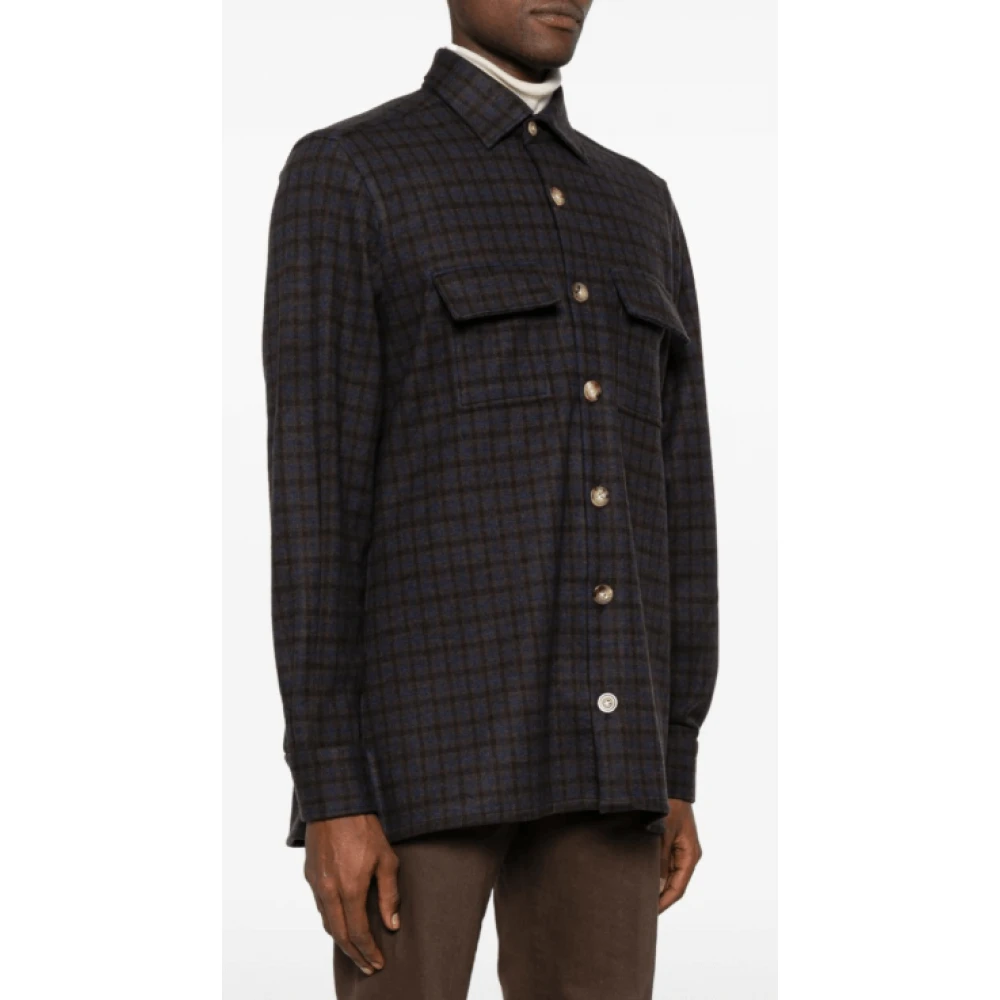 Kiton Bruine Flanellen Overhemd met Borstzakken Brown Heren