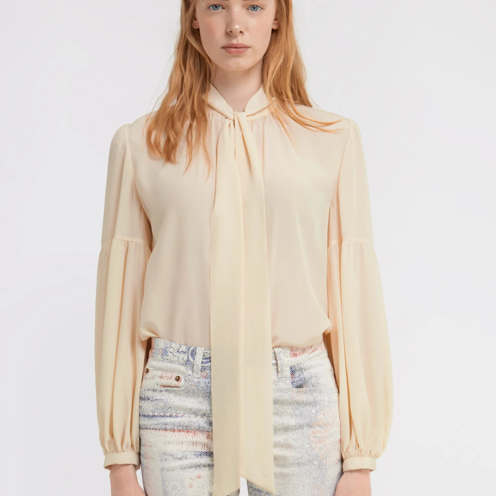 Roberto Cavalli Blouse met strik halslijn Lichtgewicht doorschijnende stof Beige Dames