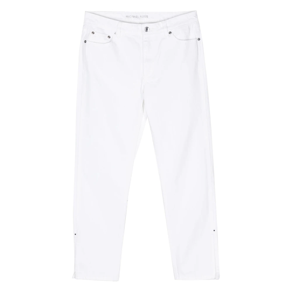 Michael Kors Women's White Straight Fit Jeans, Xs, Straight Jeans With Side Slit