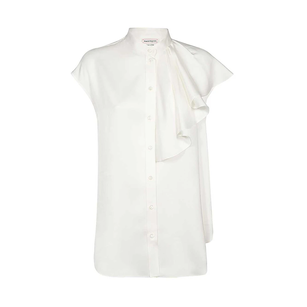 Alexander mcqueen Gerimpelde Zijden Blouse met Ronde Zoom Beige Dames