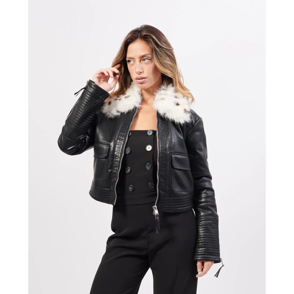 Silvian Heach Imitatiebont Zwarte Jas Black Dames