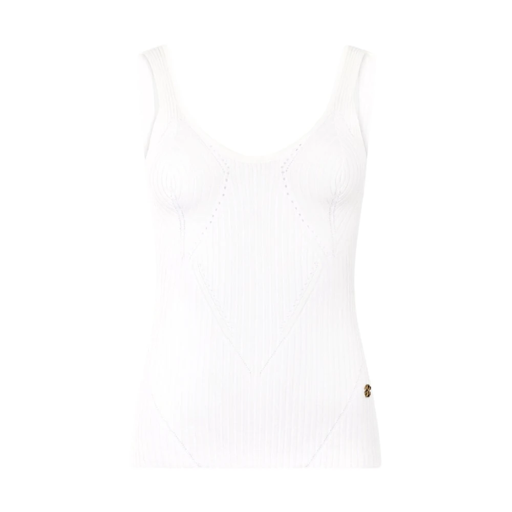 Roberto Cavalli Women's White Geometric V-Neck Knit Top - Sleeveless Tops - S- Tops