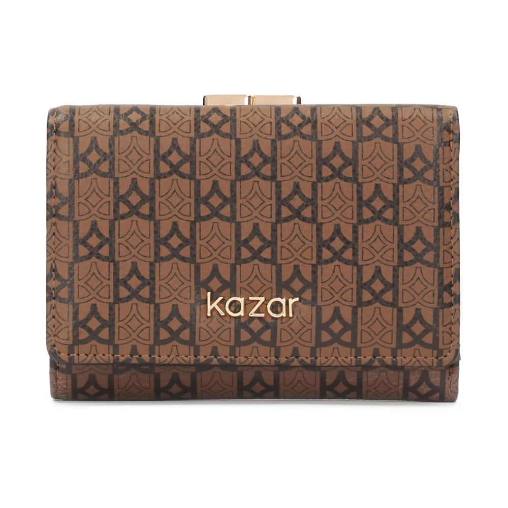 Kazar Bruin leren portemonnee met zwart patroon Brown Dames